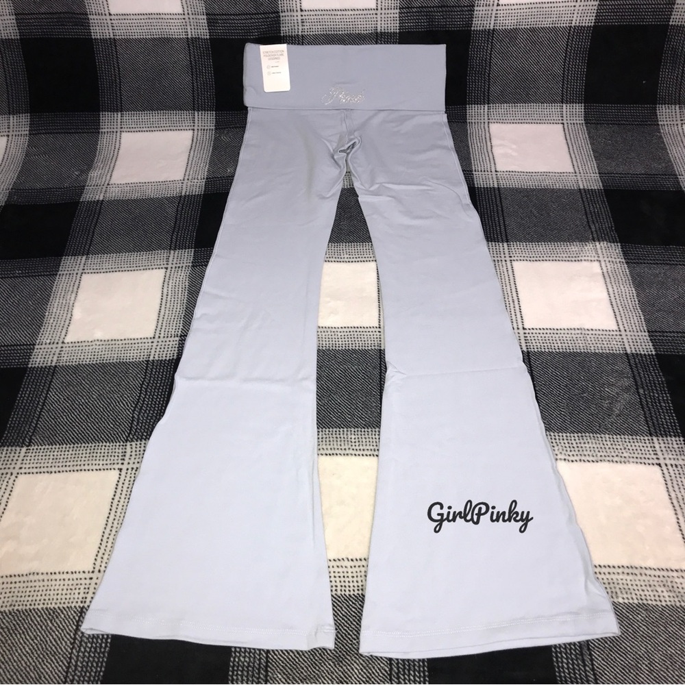 vs PINK flare leggings IN STERLING BLUE WITH SILVER SHINE LOGO SIZE XL REGULAR